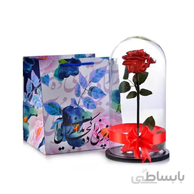 رز جاودان قرمز طرح دیو و دلبر ارتفاع 30 سانتیمتر