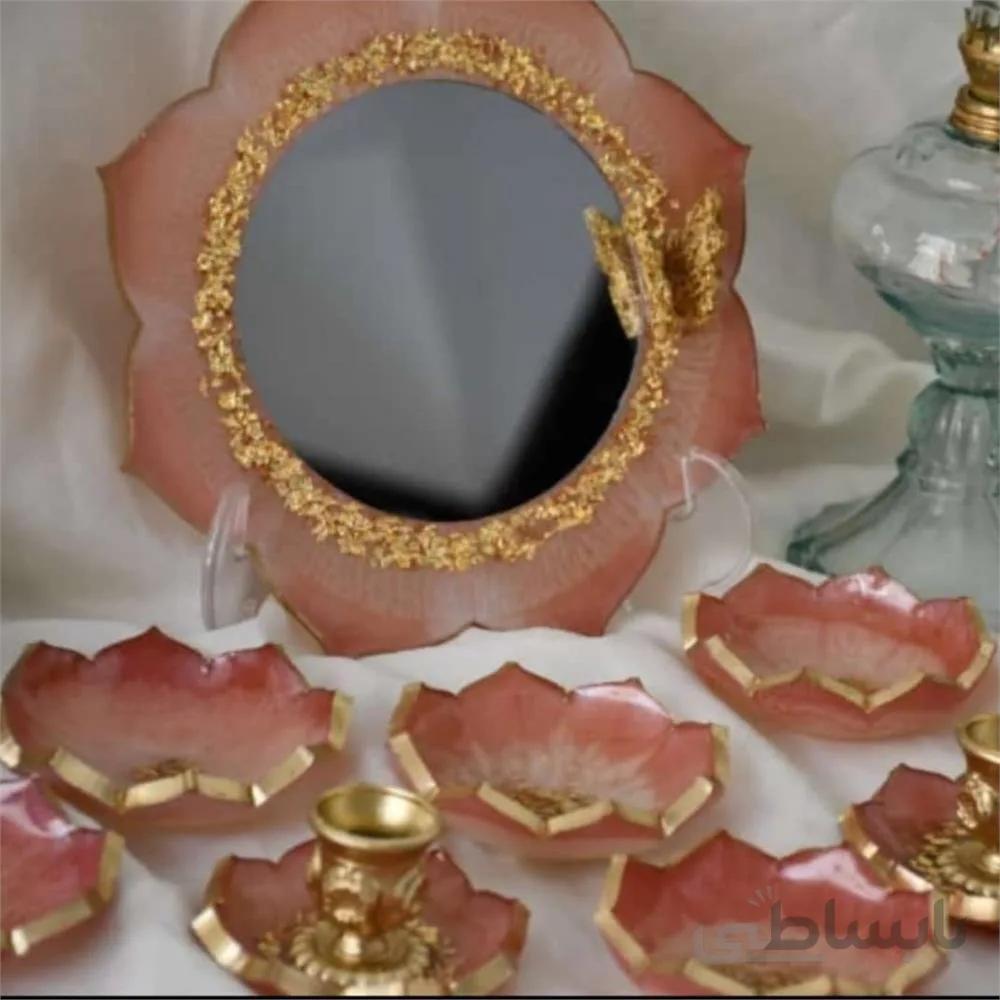 ست کامل هفت سین رزین (قاب آینه،جفت شمعدان و 6 عدد ظرف ) ا Complete set of seven trays (mirror frame, pair of candlesticks and 6 dishes)