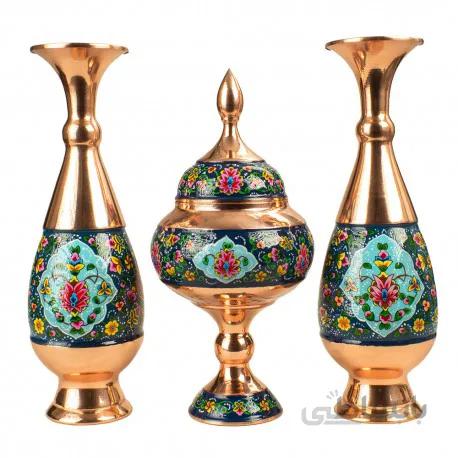 ست شکلات خوری و گلدان مس و نقاشی 30 سانتیمتری