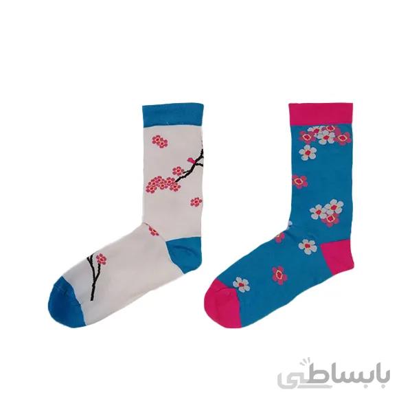 جوراب نخی فانتزی زنانه تا به تا طرح شکوفه کد PH482