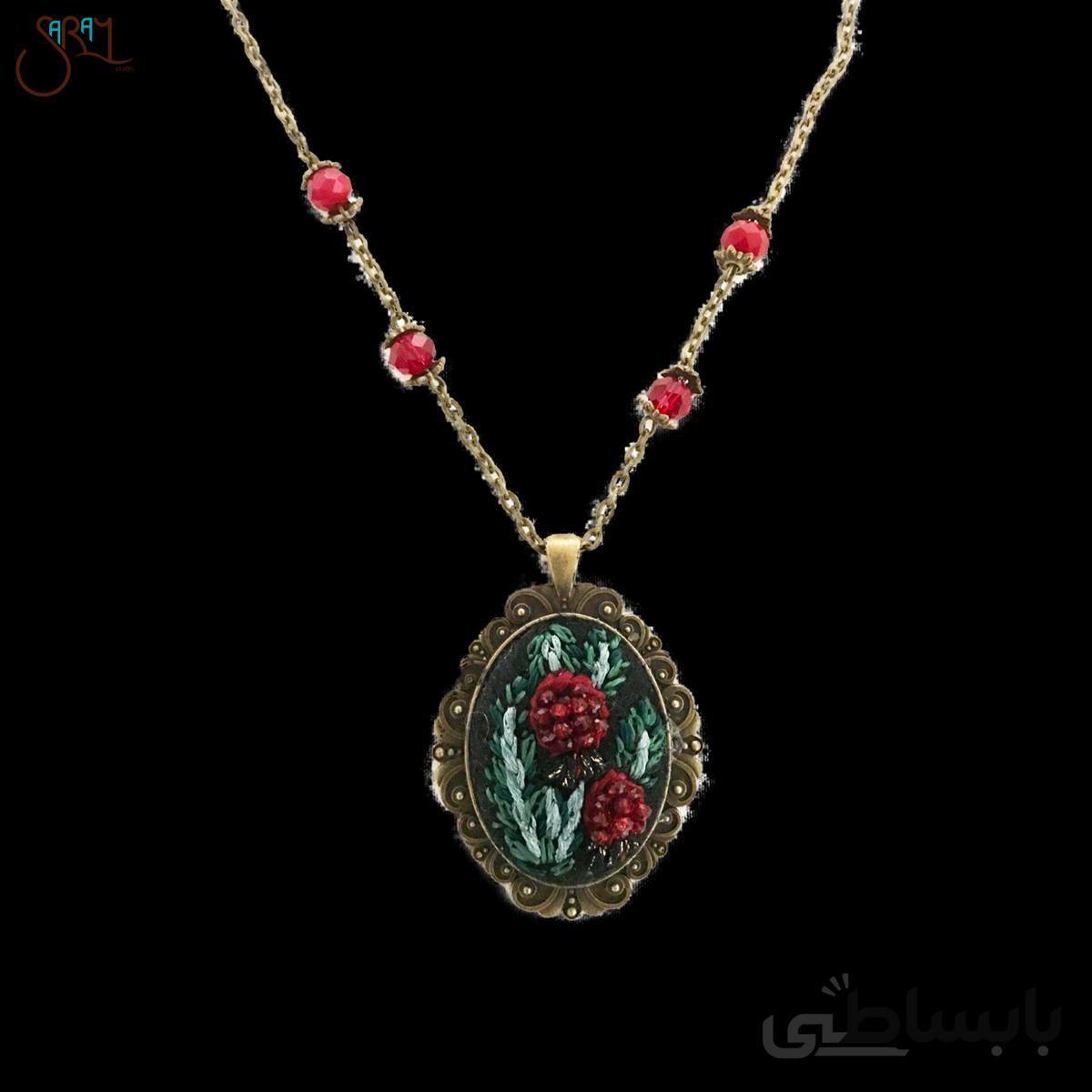 گردنبند ربان دوزی گل رز مدل 1738