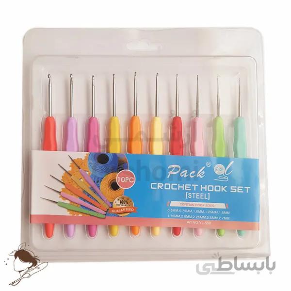 قلاب بافی دسته ژله ای سر استیل سایز 0.5 تا 2.75 بسته 10 عددی