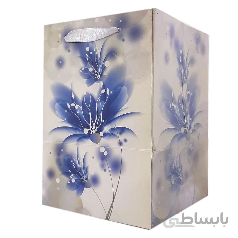 ساک دستی کادویی طرح گل آبی سایز متوسط گلاسه
