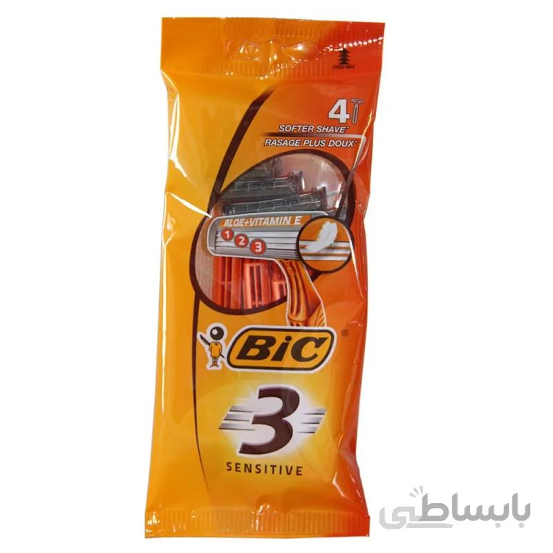 بیک تیغ اصلاح 3 لبه مردانه مدل Sensitive تعداد 4 عدد