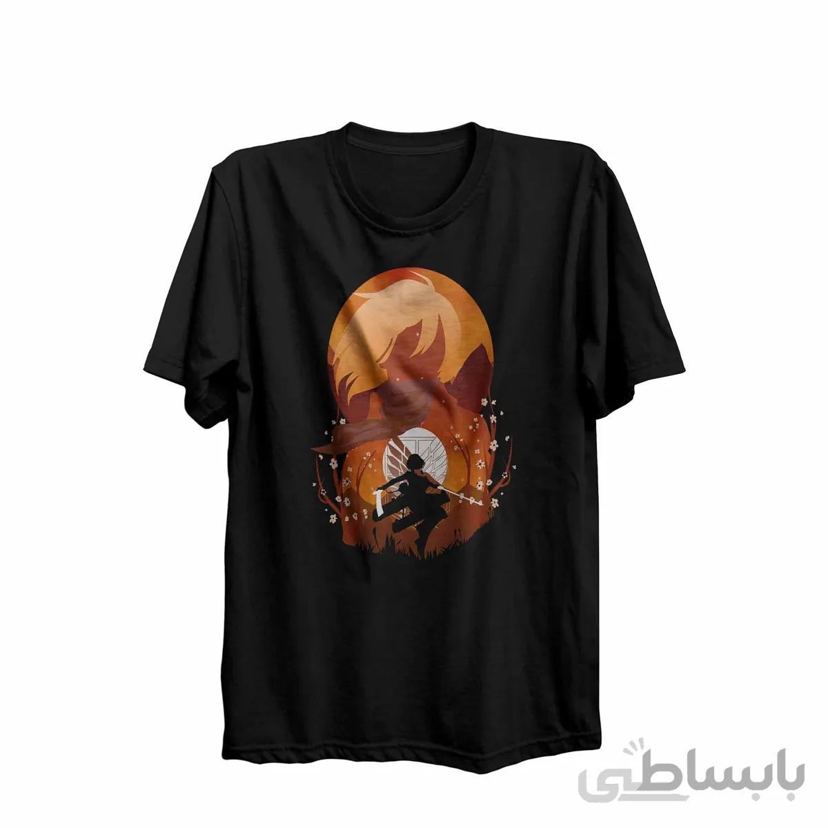 تیشرت یقه گرد مشکی طرح انیمه اتک آن تایتان Attack On Titan کدKCT10429