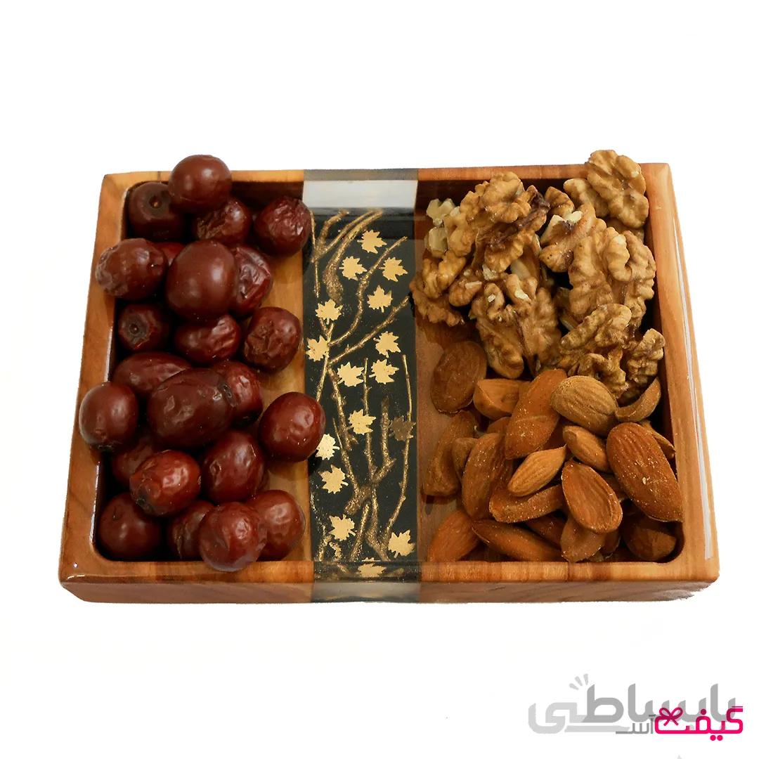 سینی چوب و رزین سرو مدل درخت طلایی
