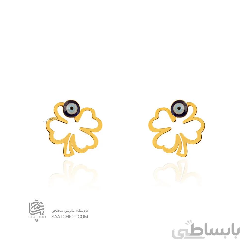 گوشواره طلا طرح شبدر با چشم نظر کد LE691
