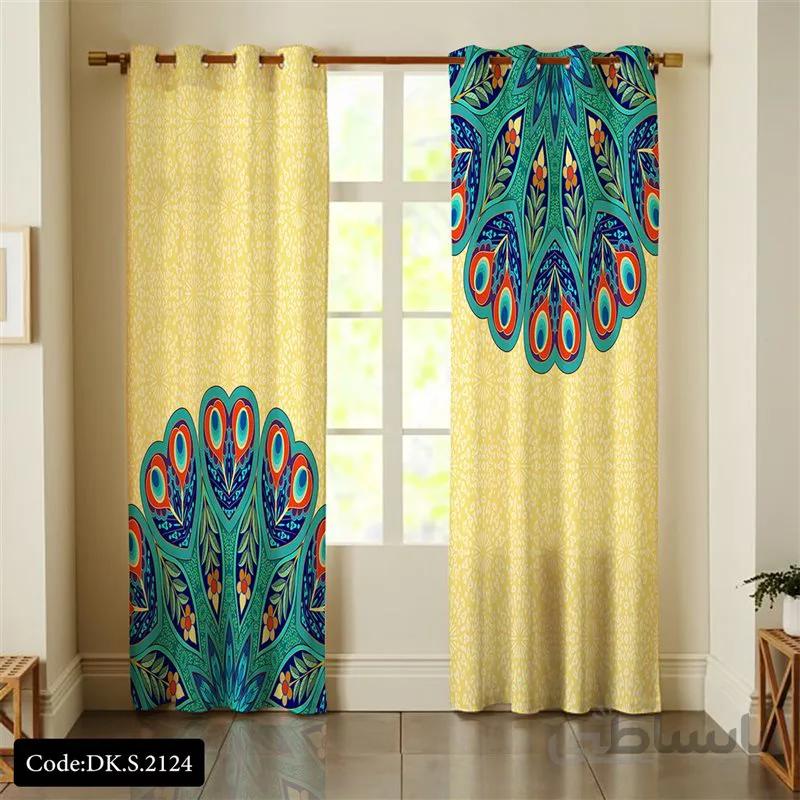 پرده پانچی (هازان و مخمل)کد DK.S.2124 طرح ایرانی و سنتی اسلیمی پر طاووس