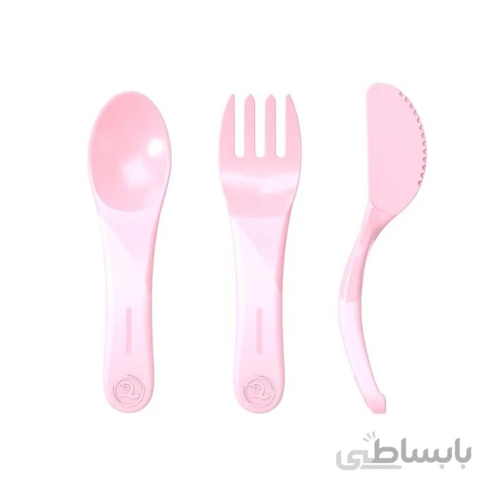 ست قاشق چنگال و کارد زاویه دار تویست شیک صورتی