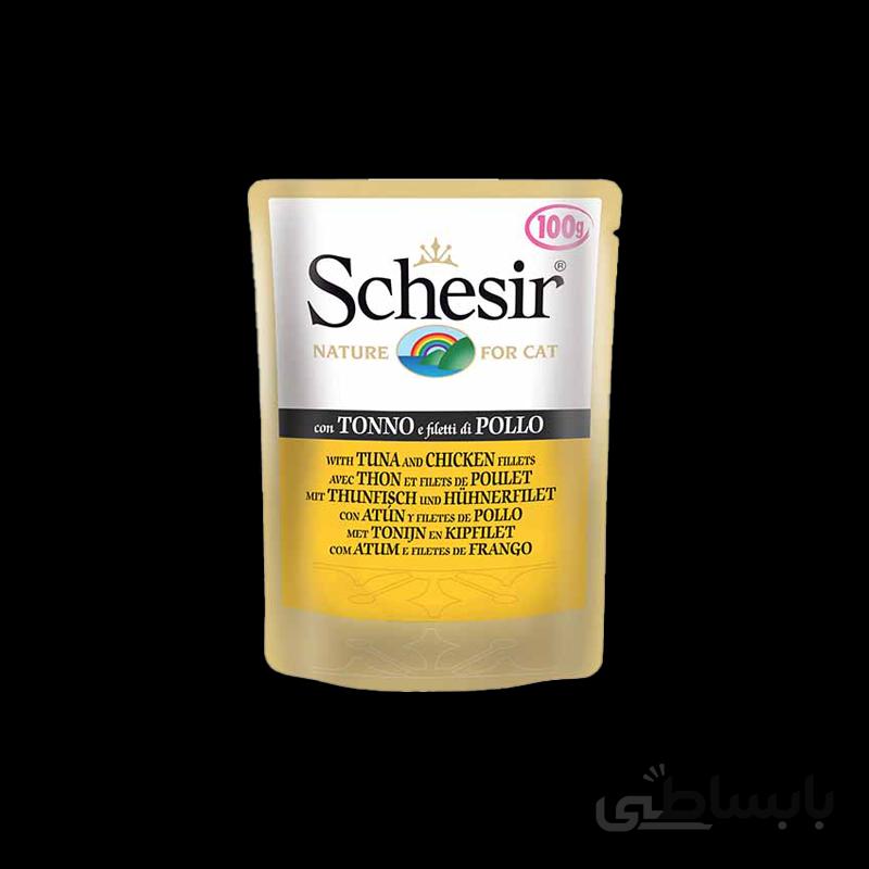 پوچ گربه با طعم ماهی تن و فیله مرغ شسیر Schesir Tuna & Chicken Fillets وزن 100 گرم
