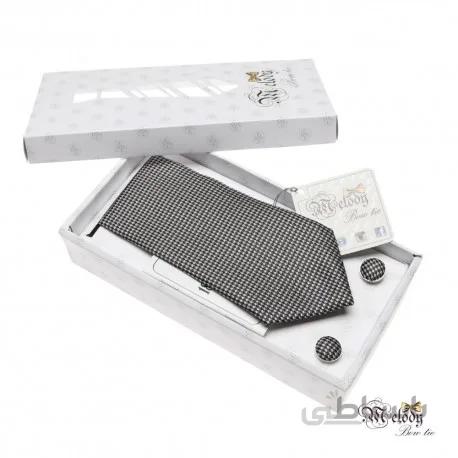 کراوات طرح دار - سایز متوسط (چهارخونه مشکی سفید 2)