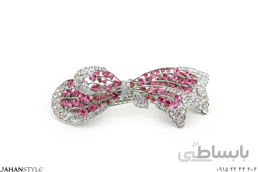گیره مو نگین دار طرح پایپون صورتی