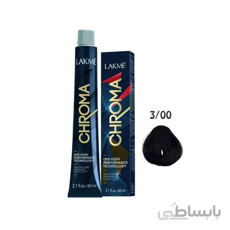 رنگ مو فاقد آمونیاک کروما لاکمه Lakme Chroma Ammonia Free Permanent Hair Color 3/00 60ml