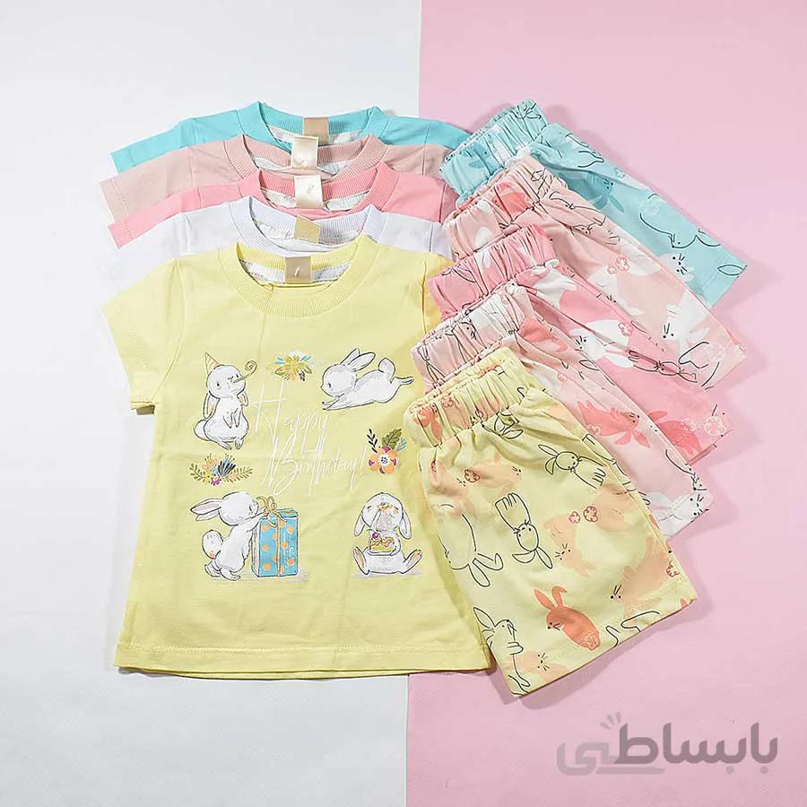 تیشرت شلوارک دخترانه بچه گانه خرگوش بازیگوش کد 2225