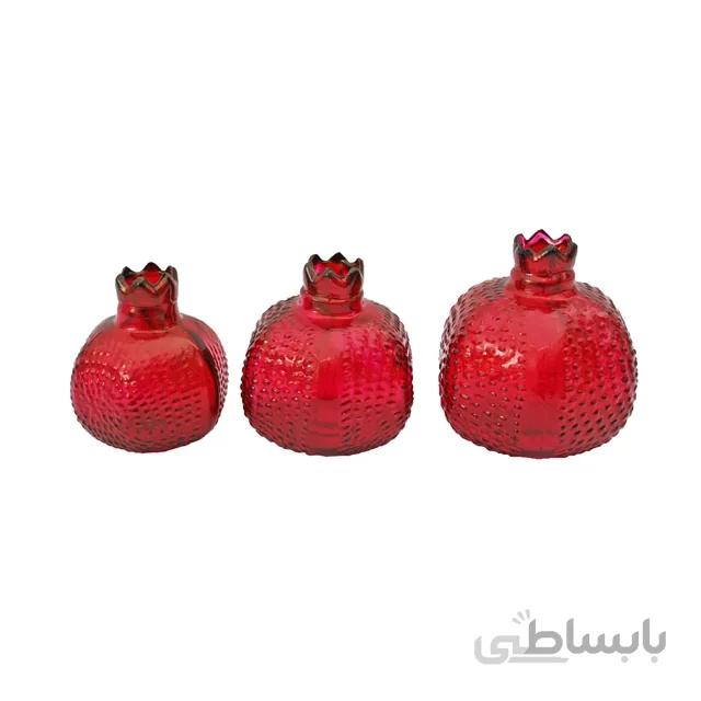 انار قرمز شیشه ای دکوری بزرگ 3 عددی