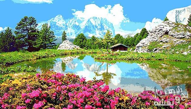 نخ و نقشه آماده تابلو فرش منظره کوهستان - 564