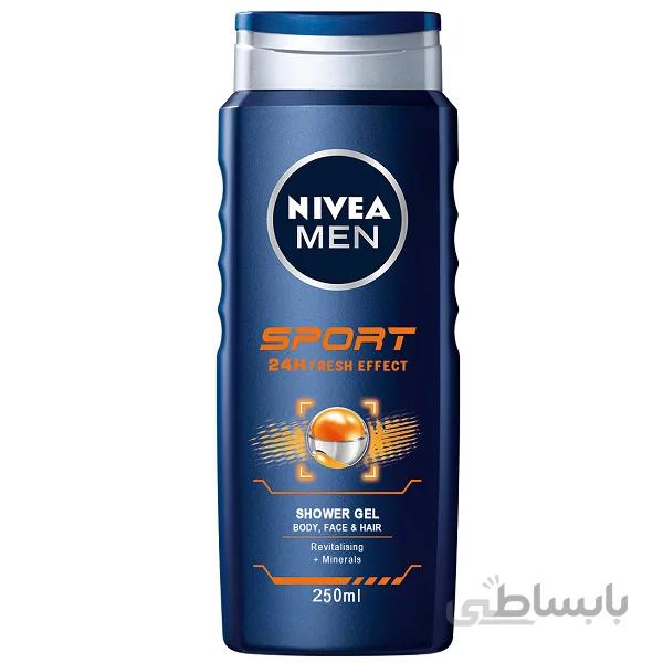 ژل شستشوی بدن (شاور ژل) اسپورت مردانه نیوآ (Nivea) اصل | مناسب بعد از ورزش، تازه کننده ۲۴ ساعته | ۲۵۰ میل ا Nivea Men Sport 24h Fresh Effect Body Face & Hair Shower Gel 250ml