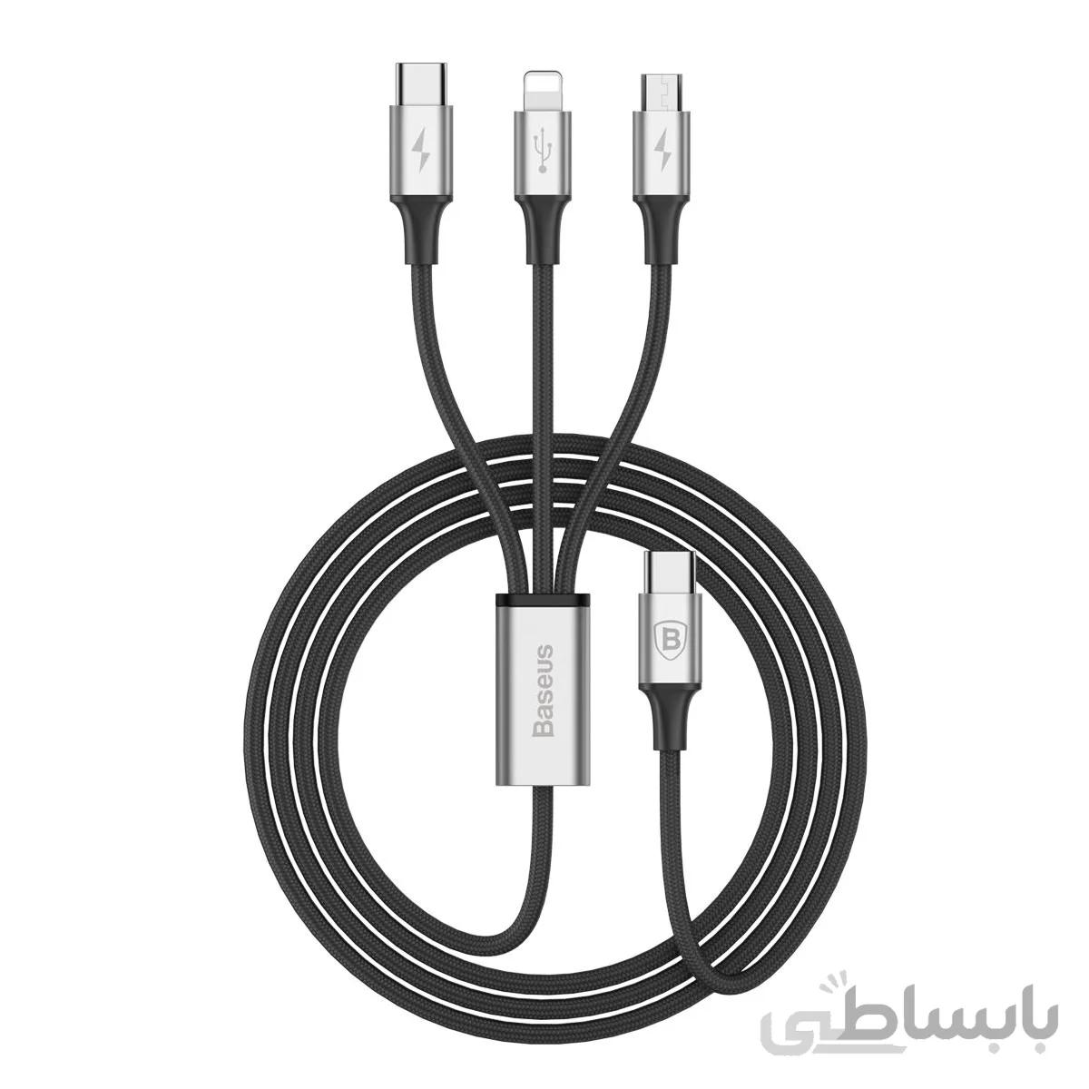 کابل سه در یک سوپر فست شارژ تایپ سی برند بیسوس مدل Rapid 3 in 1