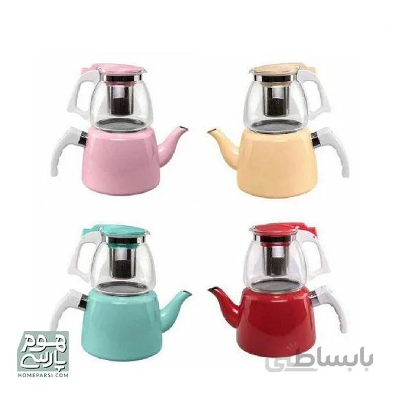 ست کتری و قوری لعابی با قوری پیرکس