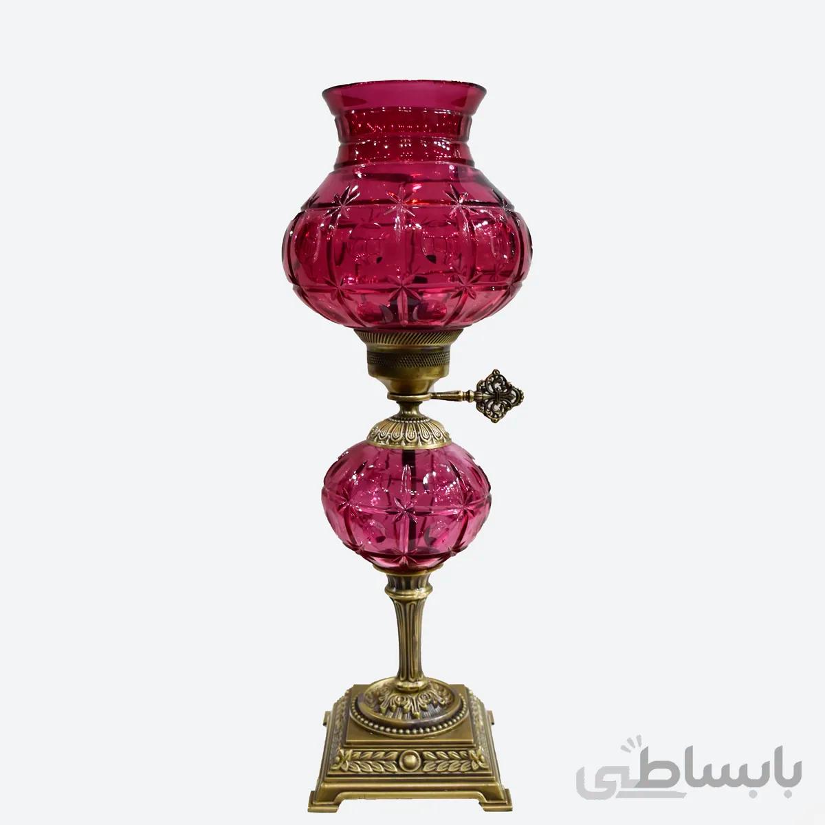شمعدان قرمز كريستال تراشخورده پايه برنز