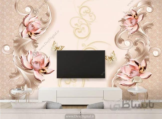 پوستر دیواری پشت تلویزون کرمی BA-3354