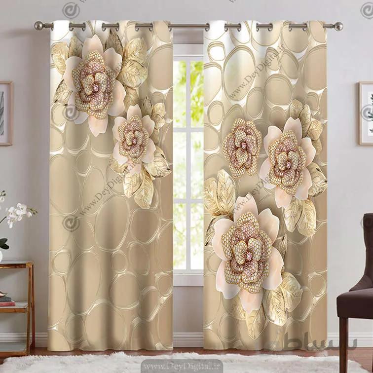 پرده پانچ برای سالن پذیرایی مدل جدید گل طلایی PK-4979