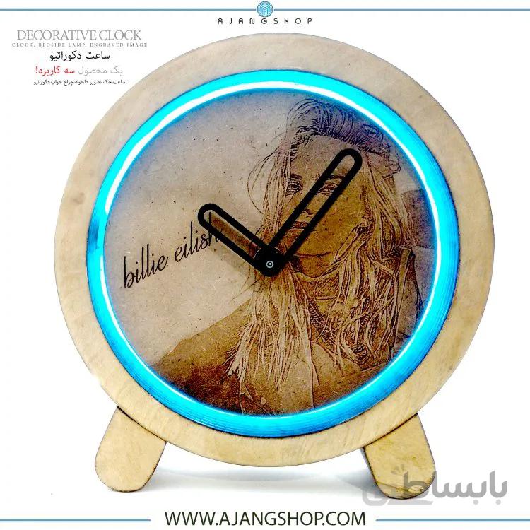 ساعت نیونی چوبی فروشگاه اژنگ طرح چهره کد 046