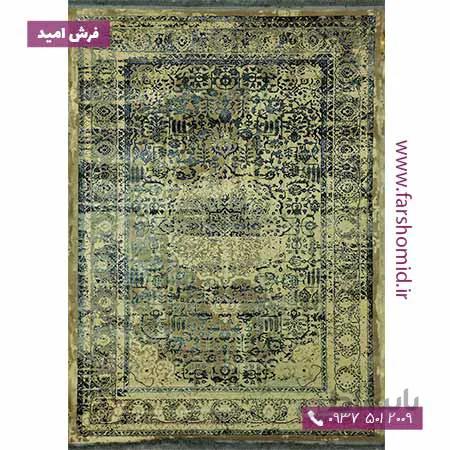 فرش ماشینی با الیاف طبیعی بامبو 1200 شانه باستان کد 1060 سبز فرش اکسیر