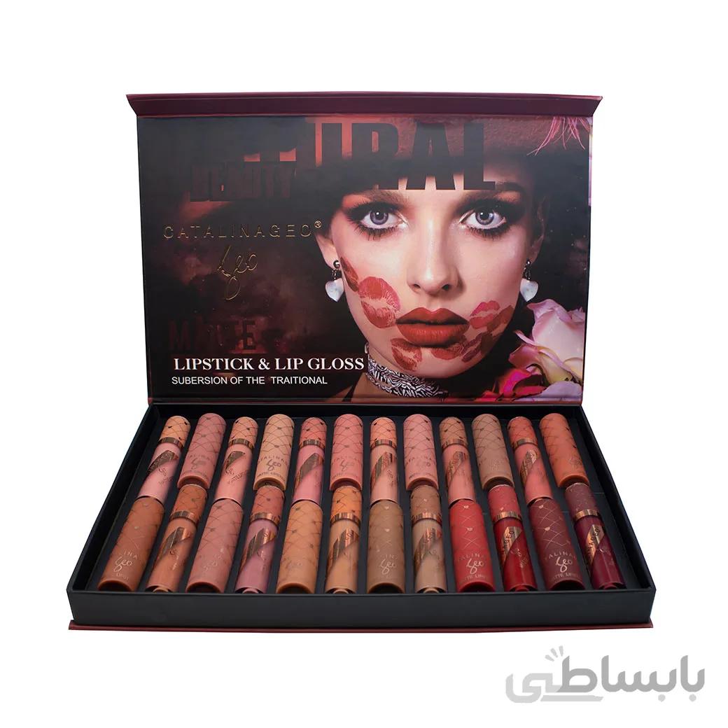 پالت رژ لب مایع و جامد کاتالینا جیو مات و براق 24 عددی ا Catalinageo Lipstick And Lipgloss Palette 24pcs