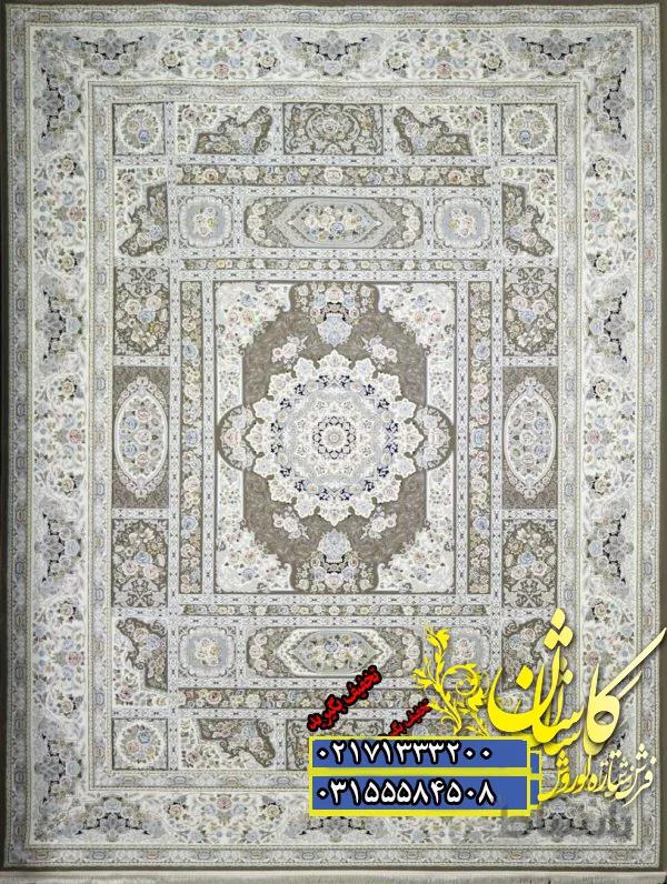 فرش کاشان طرح خشتی دودی 1500 شانه برجسته