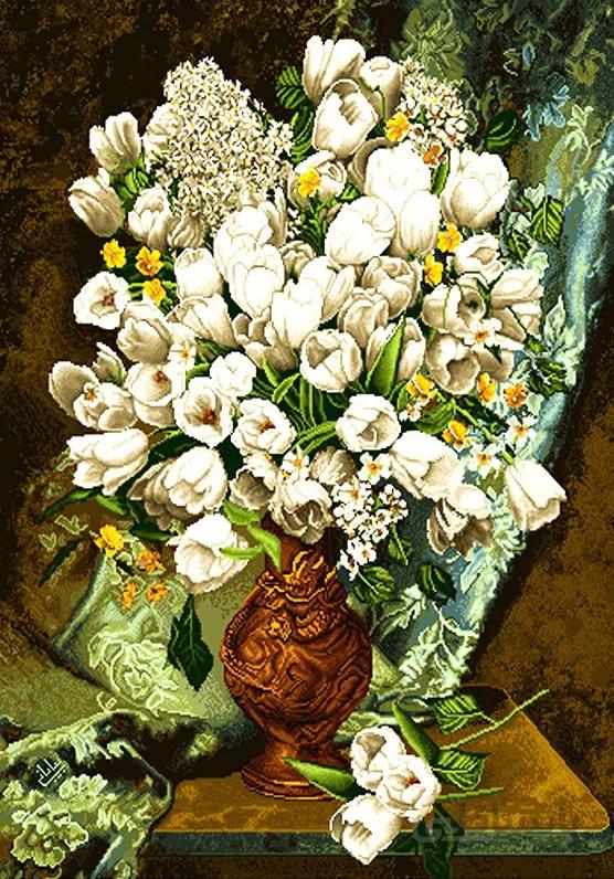 نخ و نقشه تابلو فرش گل های سفید کد 1759