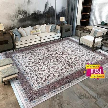 فرش ماشینی زمرد مشهد طرح 50003 کرم گل برجسته