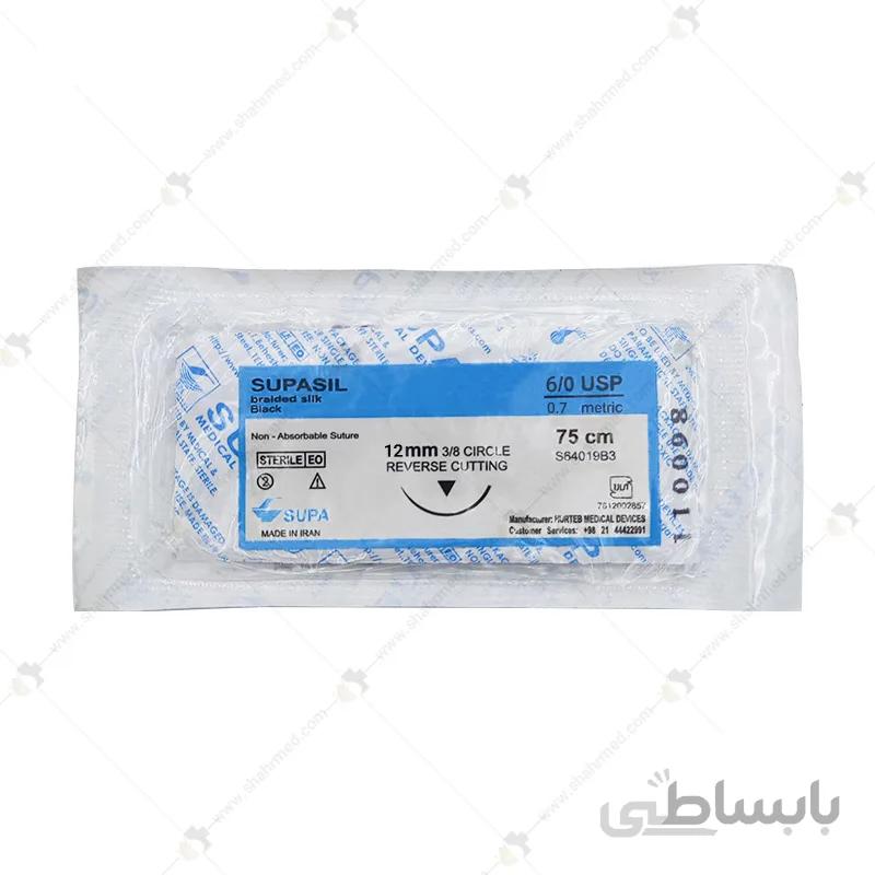 نخ بخیه سوپاسیل مدل 6/0 با سرسوزن 12 میلی متری ریورس Surgical Suture Supasil 6/0