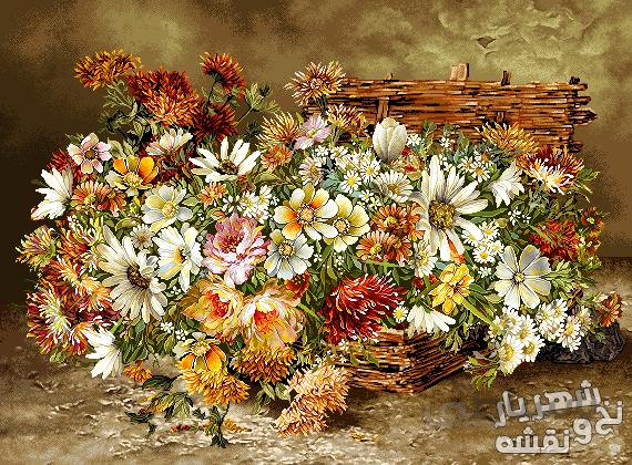 نخ و نقشه بافت تابلو فرش تبریز طرح سبد گل کد j-270
