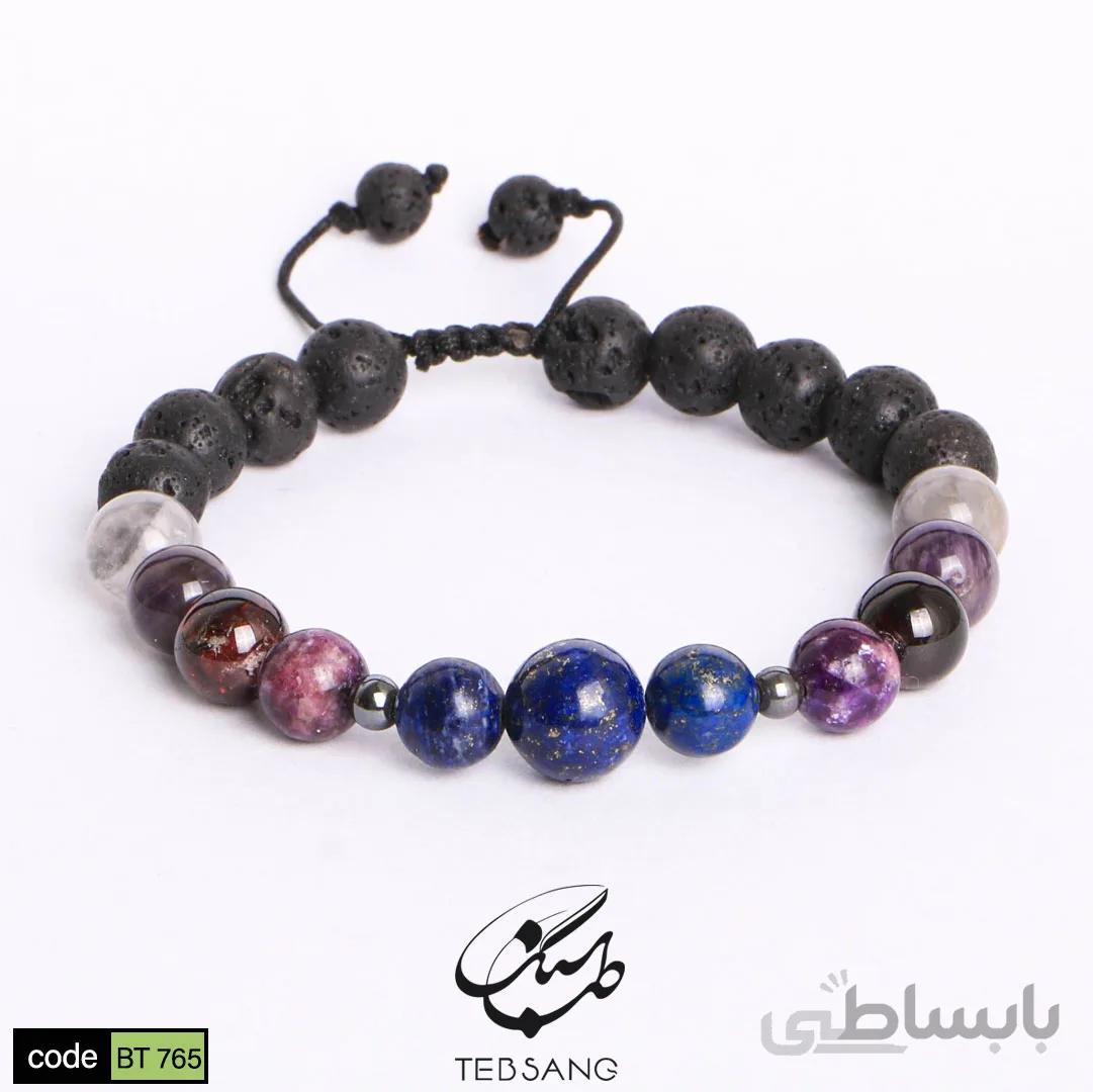 دستبند سنگ لاجورد-چاروئیت-گارنت-کوارتز-آمیتیست-لاوا کد BT-765