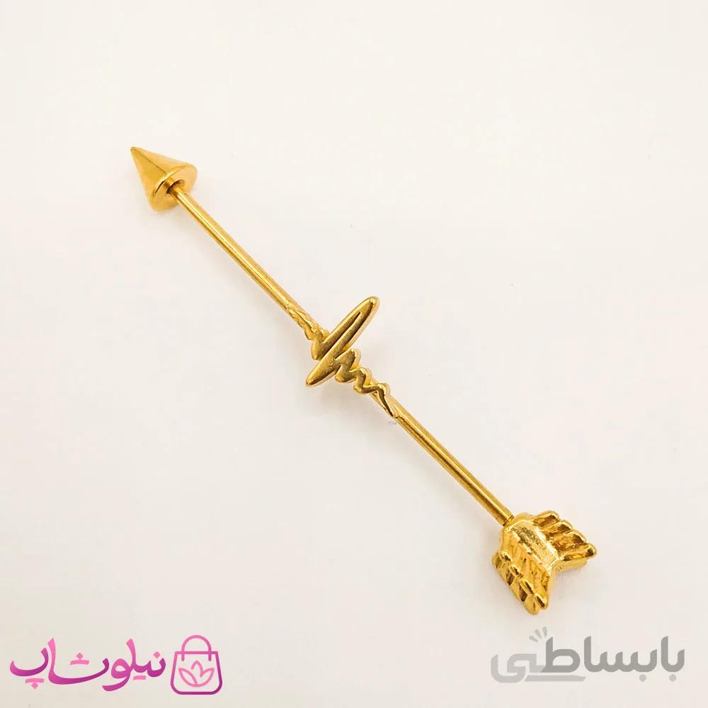 پیرسینگ گوش طرح فلش یا پیکان طلایی