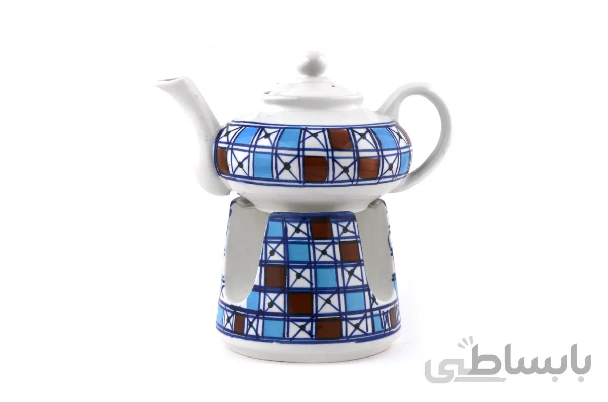 قوری وگرمکن چینی میبد مروارید طرح شطرنجی