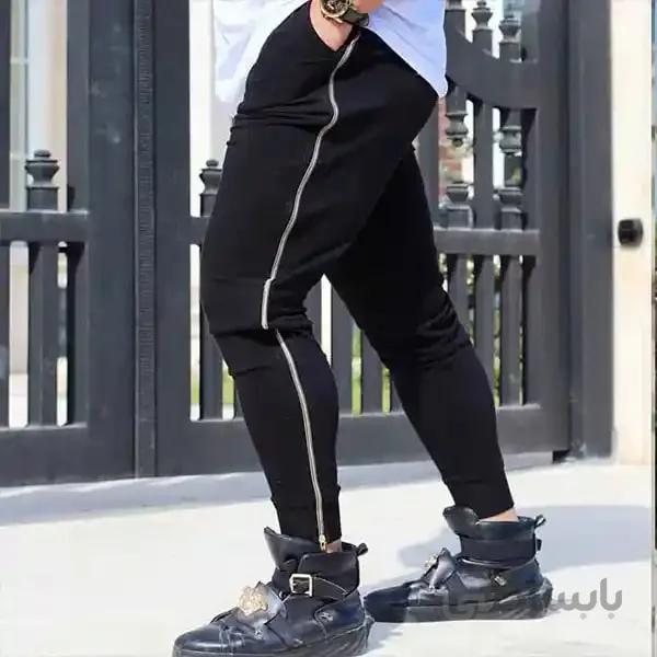 شلوار اسلش مردانه کد259 طرح زیپ دار جنس دورس رنگ مشکی ا Men's slash pants code 259 with dorsal zipper design, black color