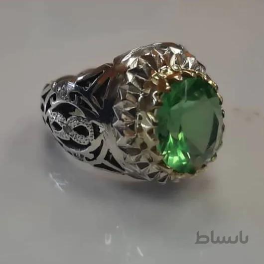 انگشتر نقره دستساز با نگین ابسیدین سبز افغانستان کد ۱۰۹۷۶
