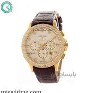 ساعت ویولت Violet زنانه کرنوگراف گرد نگین دار چرمی طلایی صفحه روشن کد 0381/2L