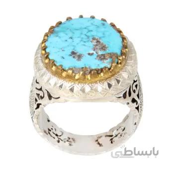 انگشتر نقره مردانه مدل سنگ فیروزه نیشابور رکاب دست ساز کد am_2034