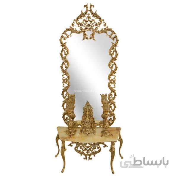 آیینه و شمعدان برنزی طرح اسپادانا چهارگوش پایه کوتاه پرداختی کد ۱۰۴