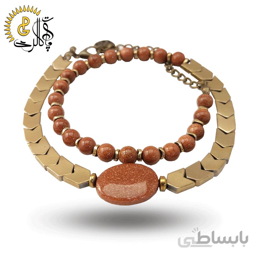 دستبند دو دور سنگ و حدید کد 0792