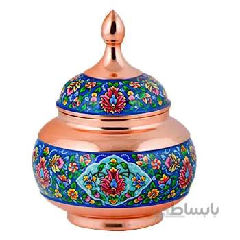 قندان مسی طرح پرداز اثر آقاجانی ارتفاع 25 سانتی متر کد C-476