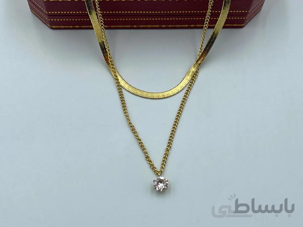 گردنبند دو زنجیره با آویز نگین