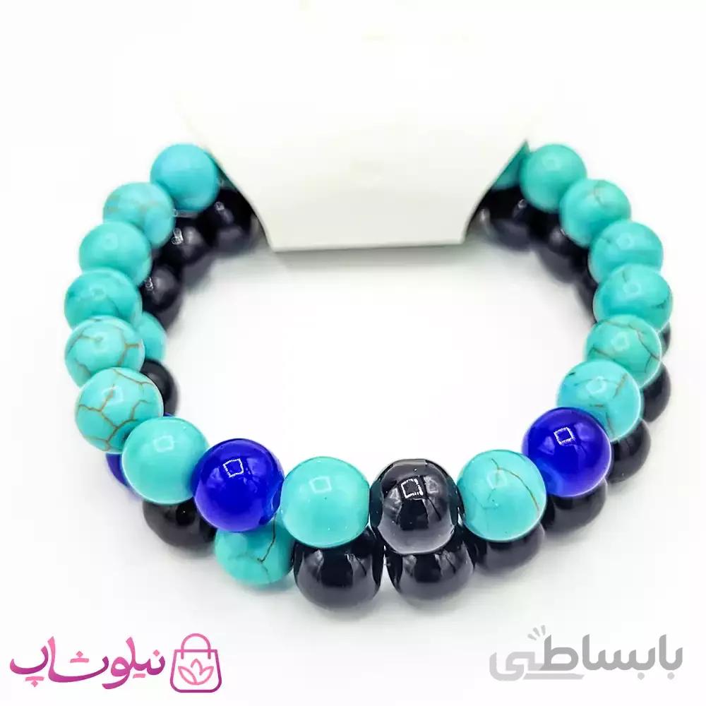 دستبند مهره ای دستساز مشکی ابی