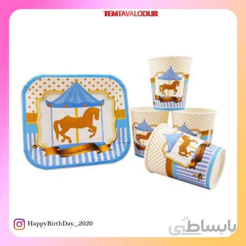 تم کراسل آبی بشقاب و لیوان