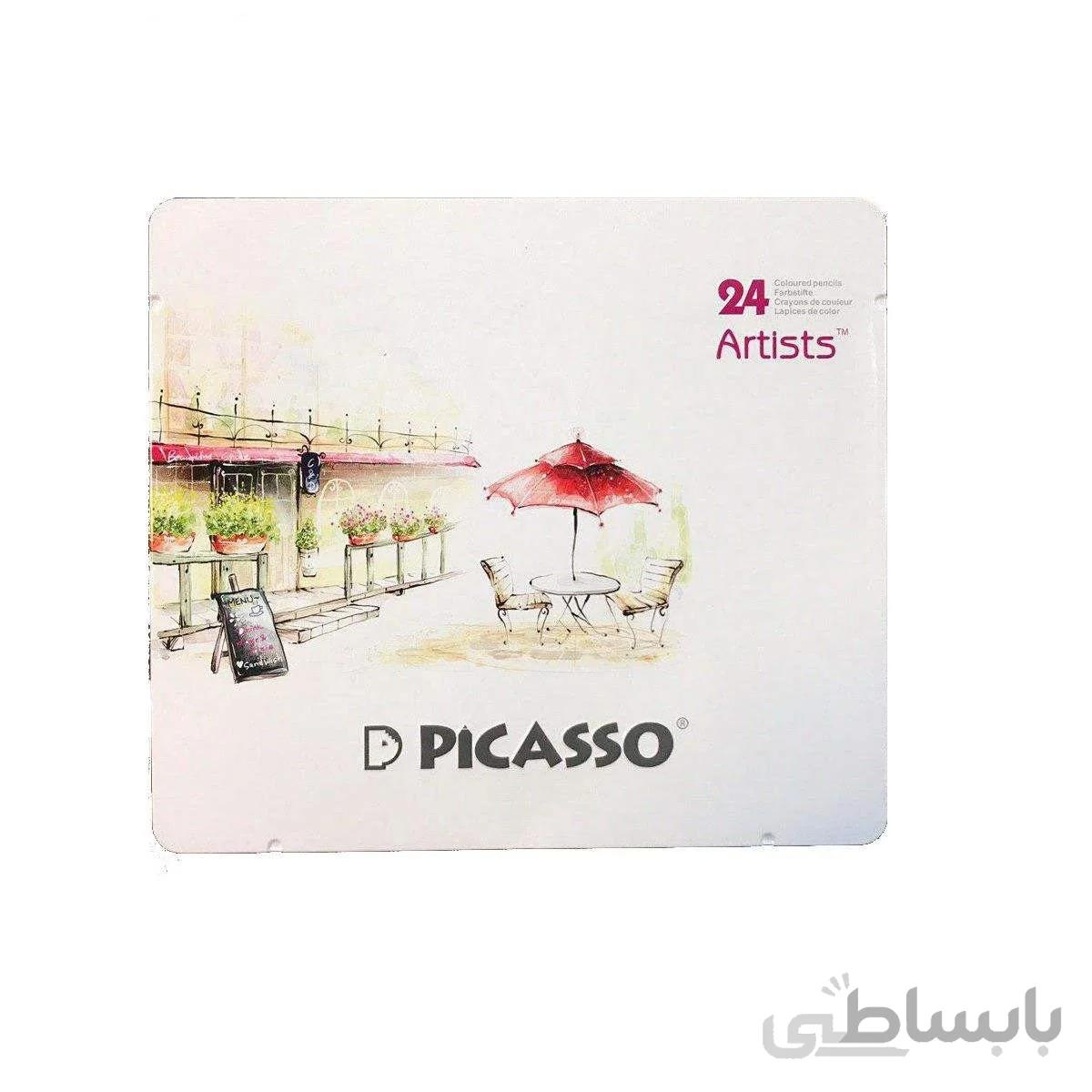 مداد رنگی 24 رنگ پیکاسو (Picasso) مدل Artists جعبه فلزی
