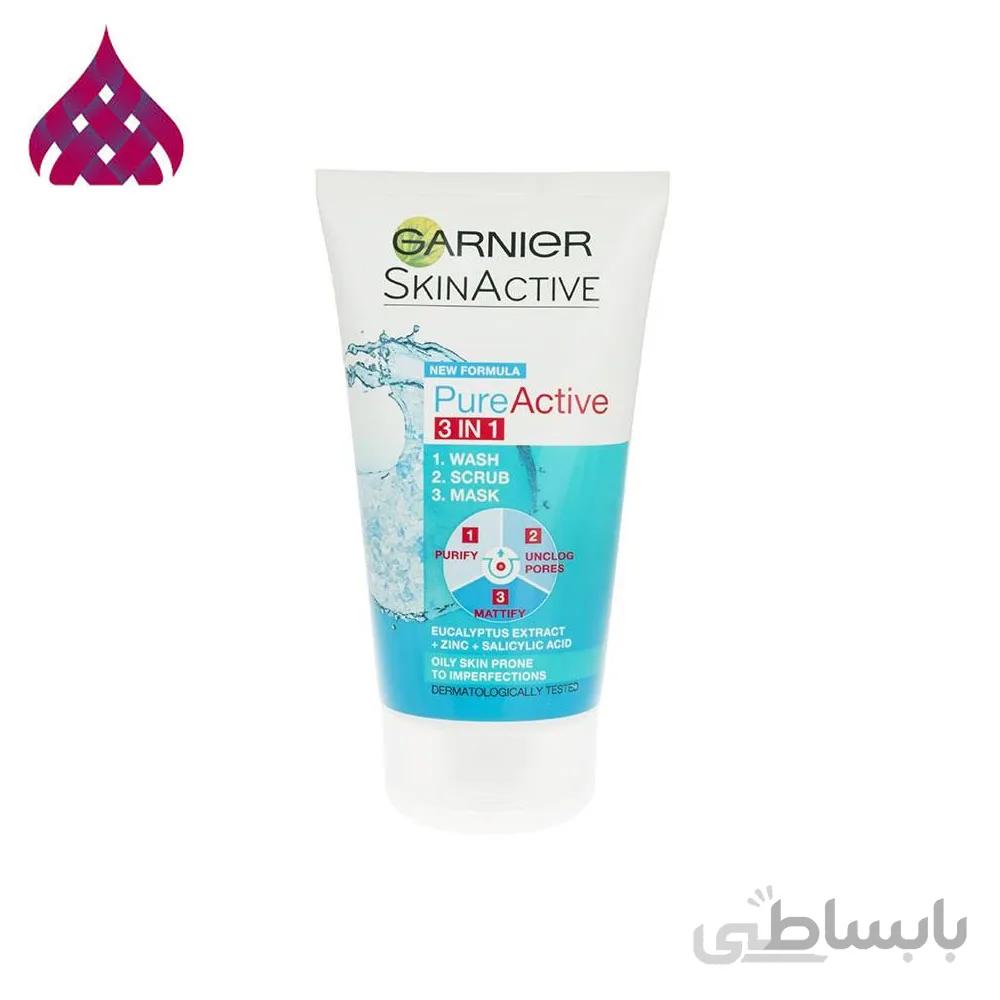 اسکراب پاک کننده پوست گارنیر مدل pure active 3in1 حجم 150 میلی لیتر