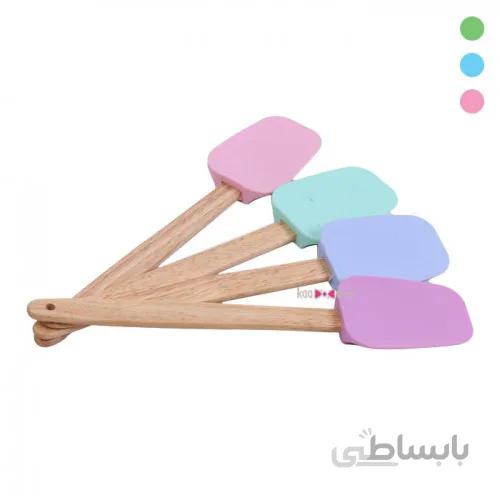 قاشق سیلیکونی با دسته چوبی